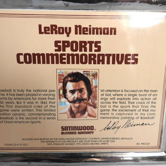 LeRoy Neiman Sports Commemorative Baseball Liquor Bottle Bar Decor 1979 - Picture 6 of 9
